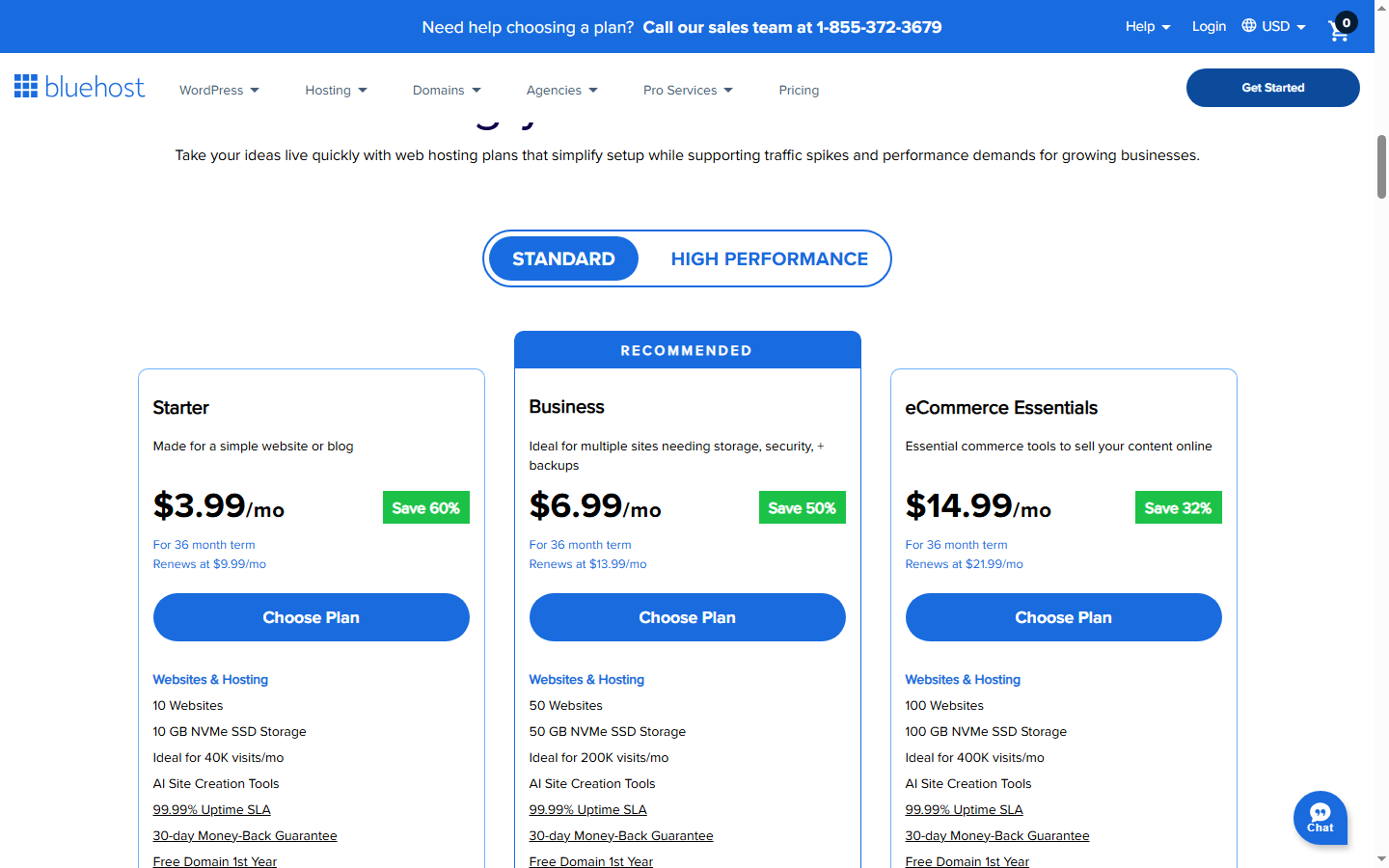 Bluehost Pricing Plans — Official Website Screenshot