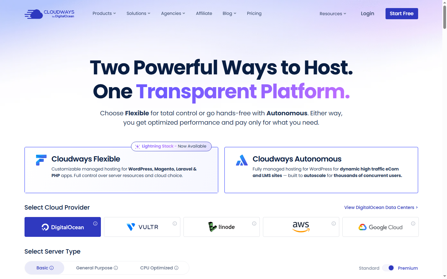 cloudways pricing page screenshot