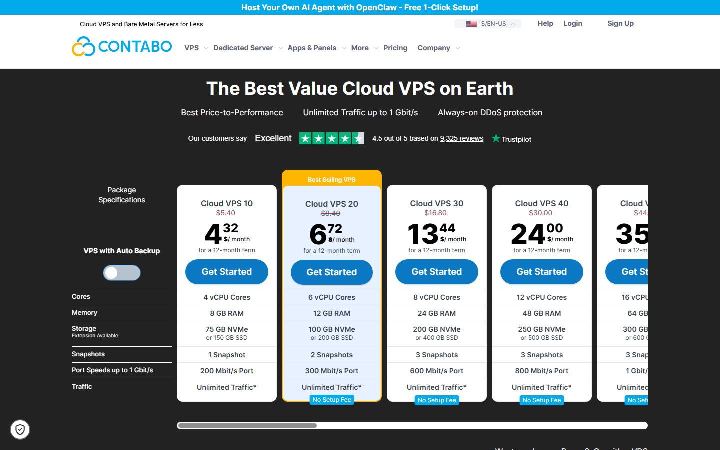 contabo pricing page screenshot