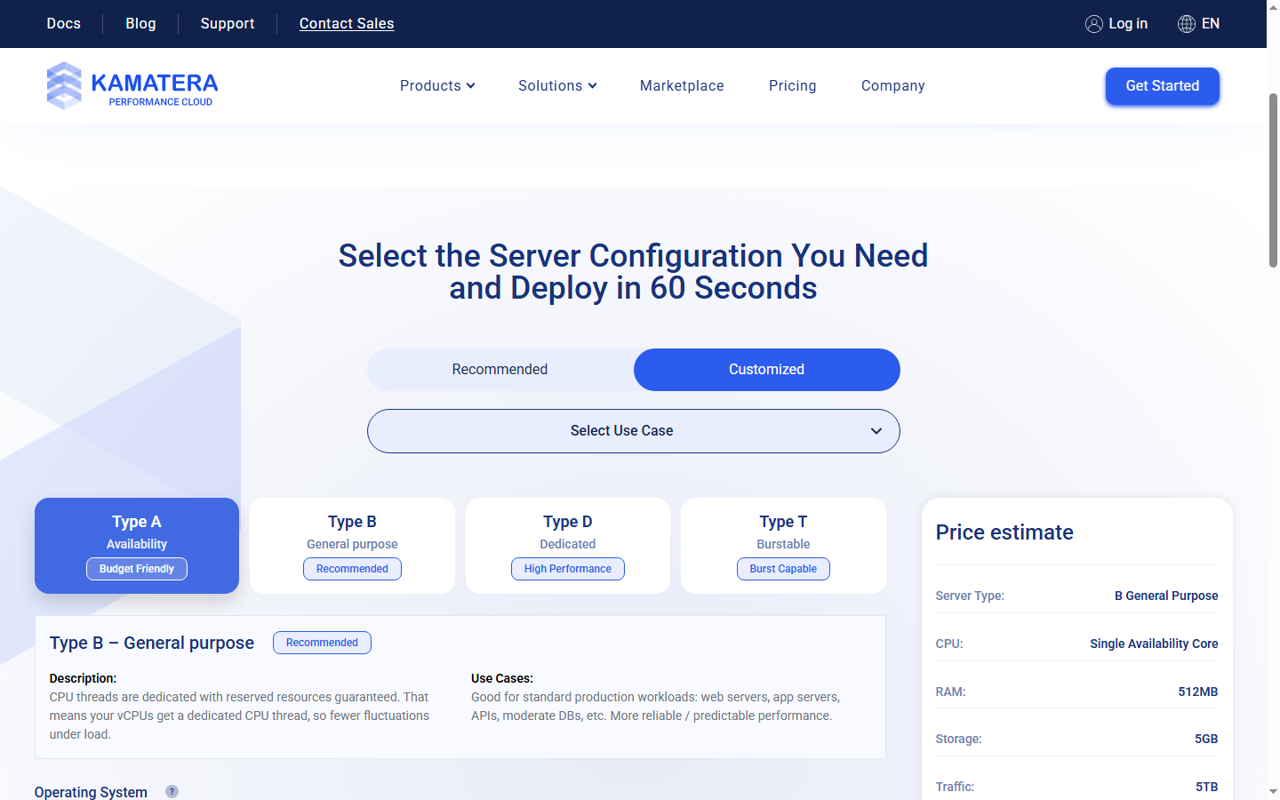 kamatera pricing page screenshot