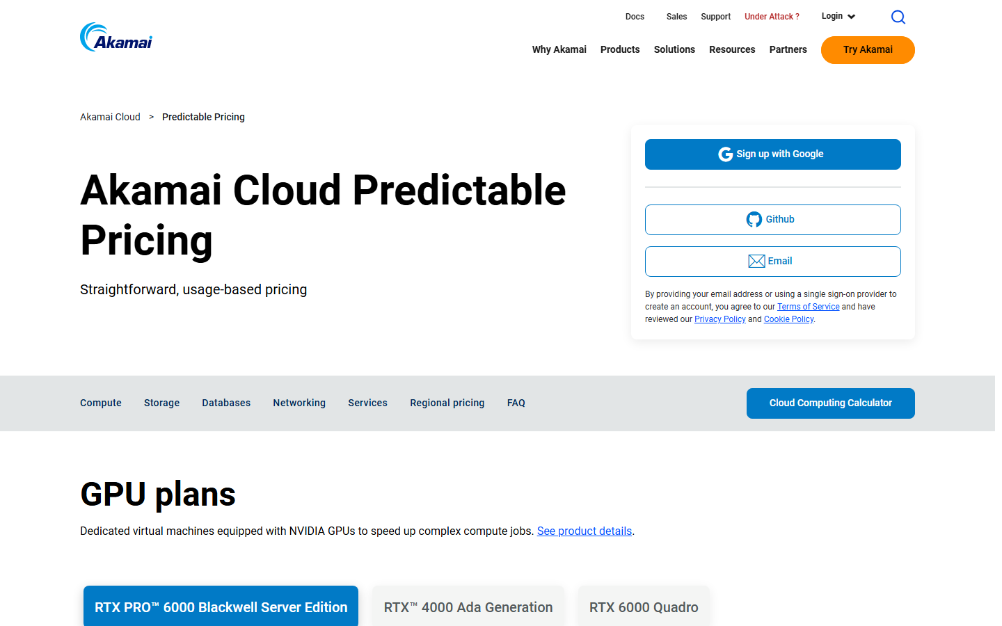 linode pricing page screenshot