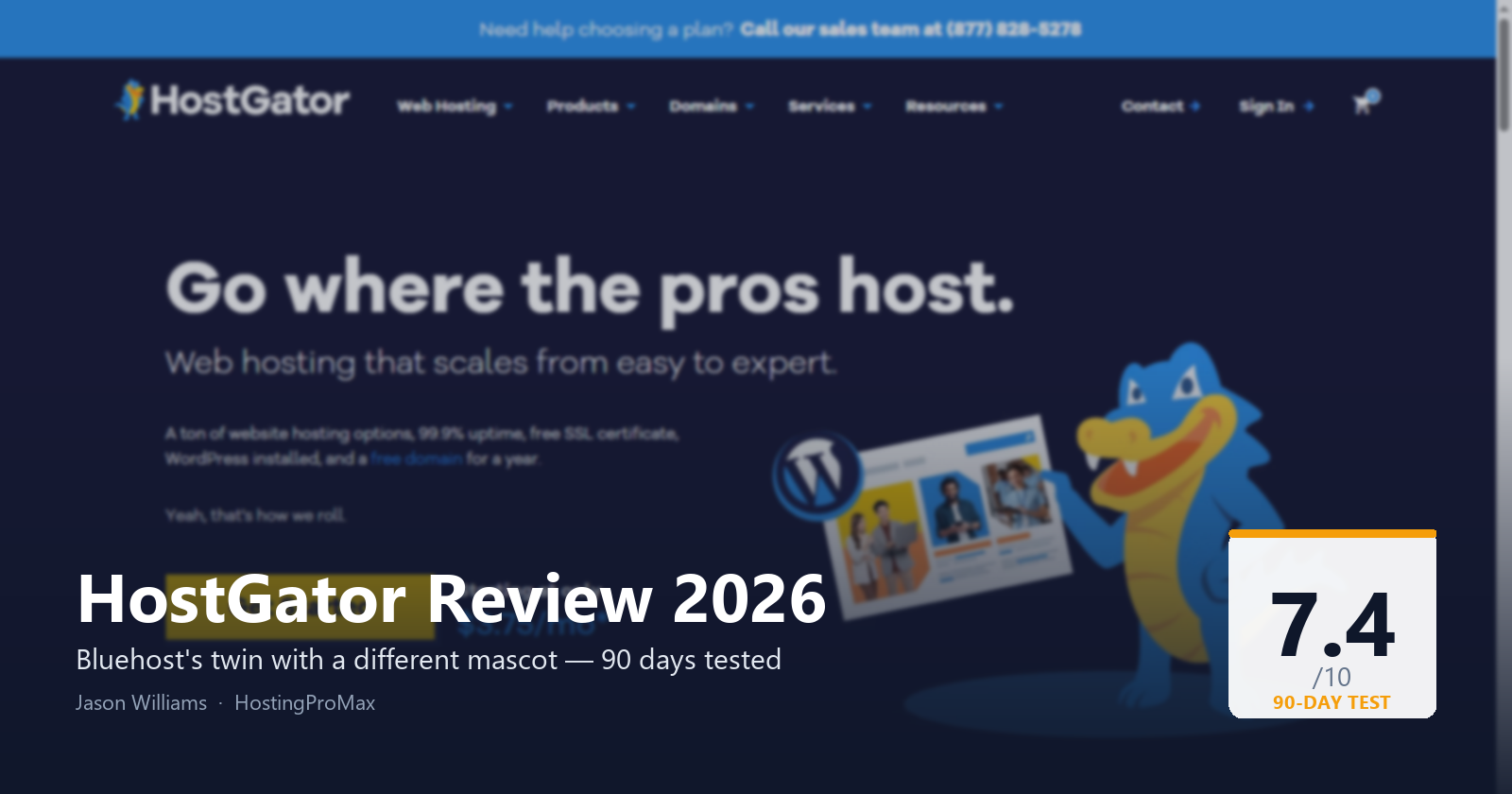 HostGator Review 2026 — Bluehost's twin with a different mascot, 90-day test