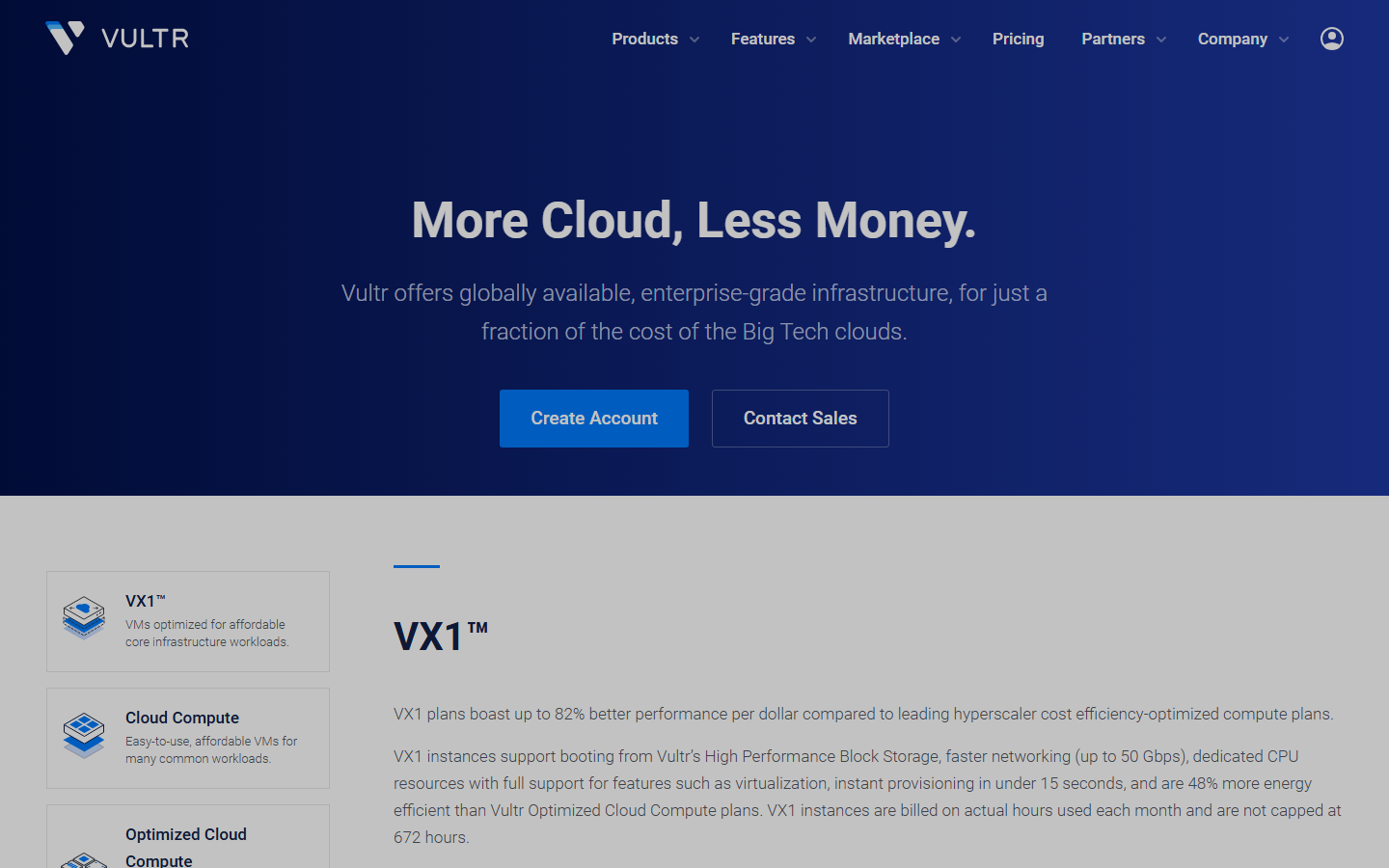 vultr pricing page screenshot